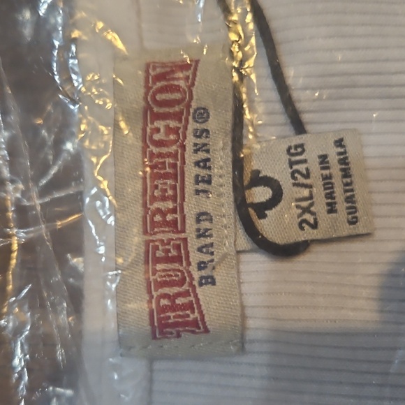 TRUE RELIGION LOGO NOTCH CROP RIBBED TEE OPTIC WHITE SIZE XXL - Picture 8 of 9